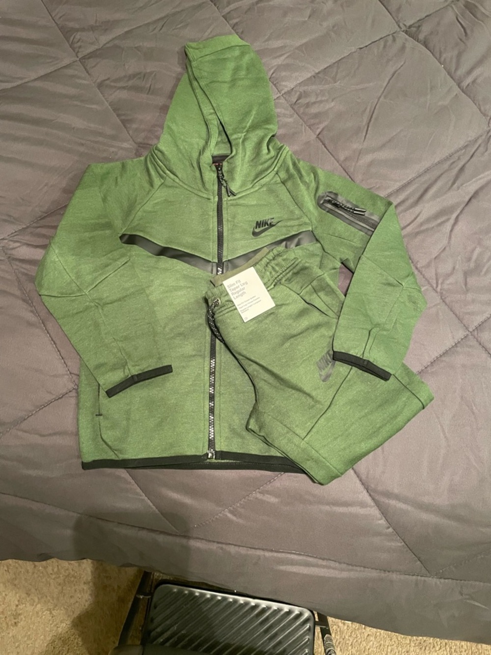 Kids Nike Tech Dark Green Hooded Track Jacket with Zip & Accent Trim